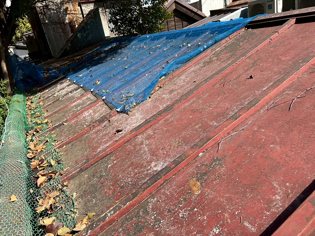 ブルーシートで処置さっれた屋根